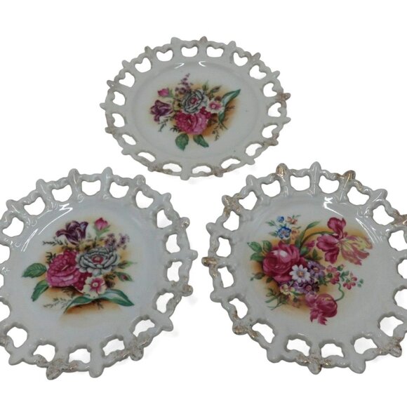 ESD Japan Reticulated Floral Ceramic Plates Set of 3 Vintage 8" - Picture 5 of 13